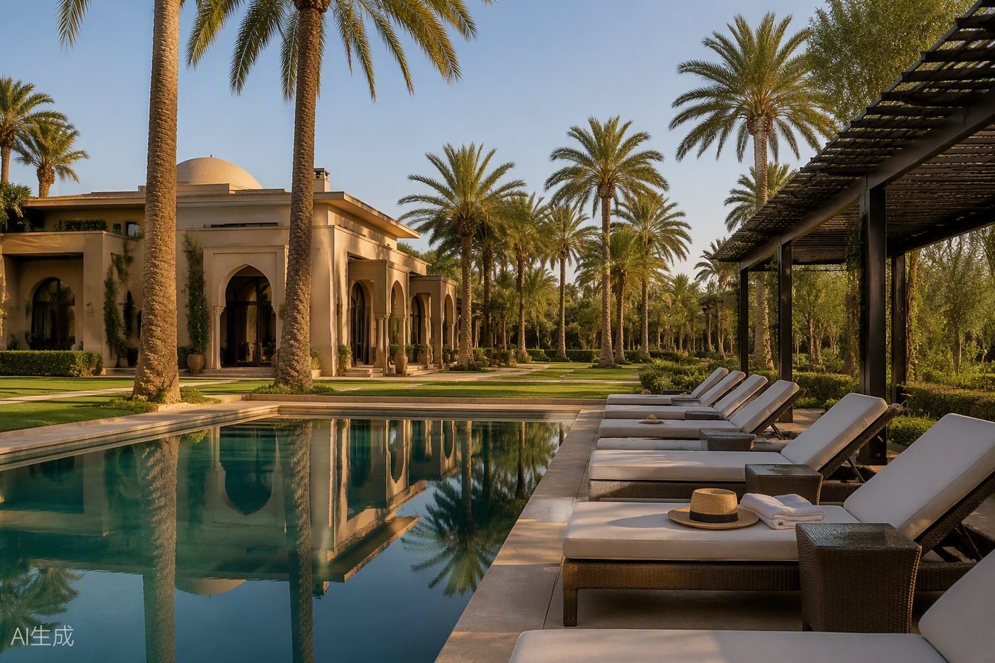 Piscine d’une villa de la Palmeraie de Marrakech — notre terrain de travail quotidien